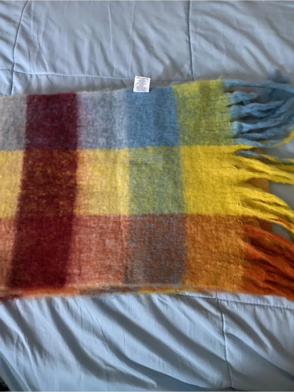 Wander Checkered Throw Blanket in Yellow, Blue & Green with Coral Accents